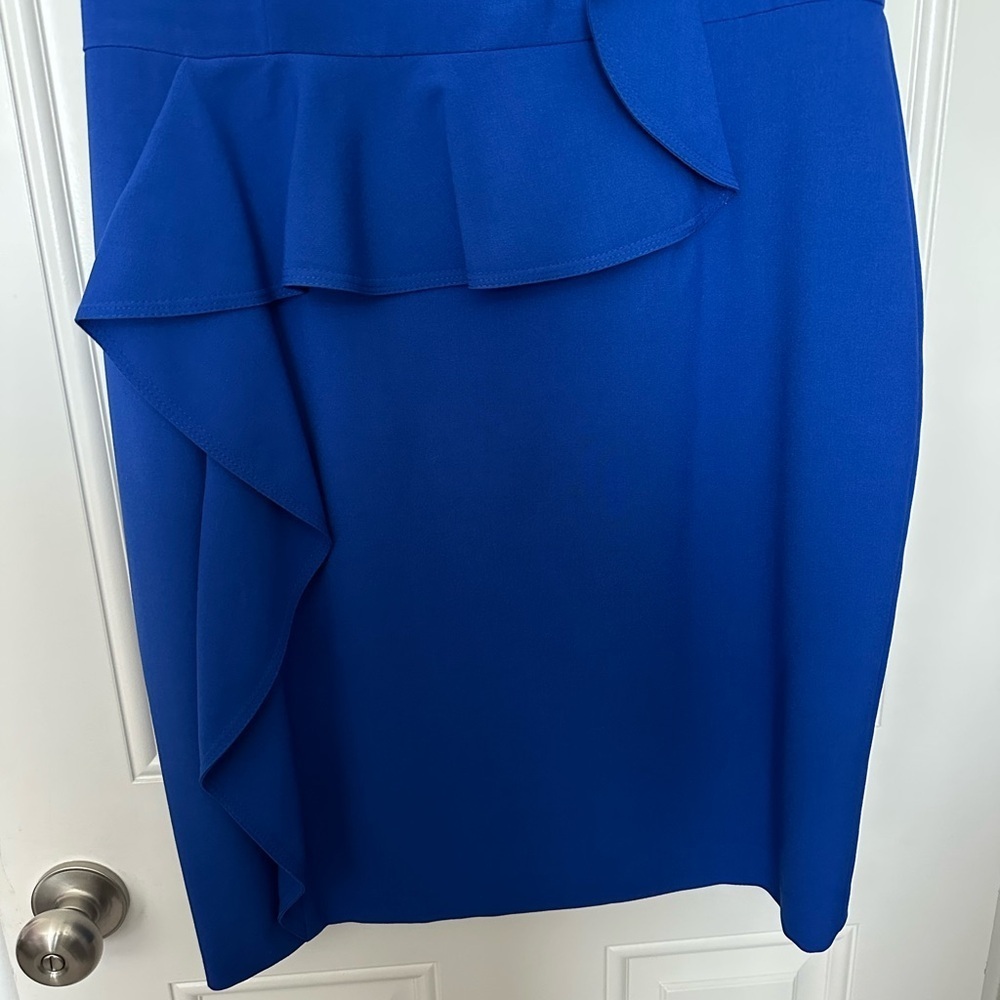 Calvin Klein Royal Blue Sheath Ruffled Cocktail dress (14) - Picture 2 of 5
